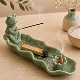 Glazery Frog Incense Holder for Sticks, Handmade Ceramic Holder for Burning Sage Sticks, Palo Santo, Cone and Backflow, Incense Burner for Meditation Room Home Decor, Frog Spiritual Gifts for Women