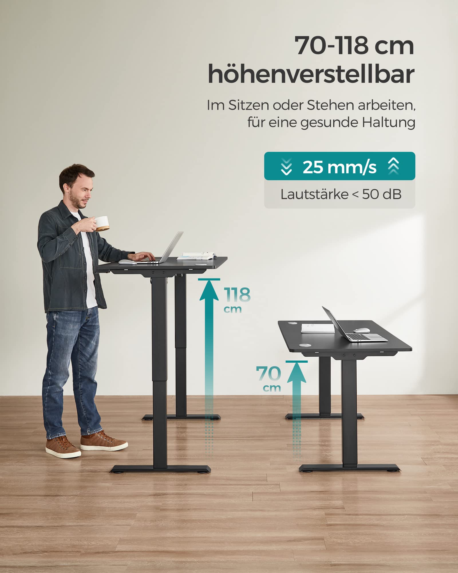 SONGMICS Tischgestell, höhenverstellbar, Schreibtischgestell, elektrischer Schreibtisch, Tischständer mit Motor, Länge verstellbar, Stahl, schwarz LSD010B01 4