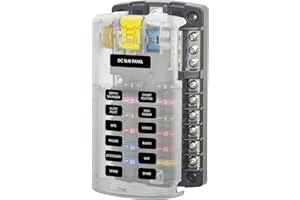 Blue Sea Systems 5026 ST Blade Fuse Block 12 Circuit with Ground and Cover, 100 Amps