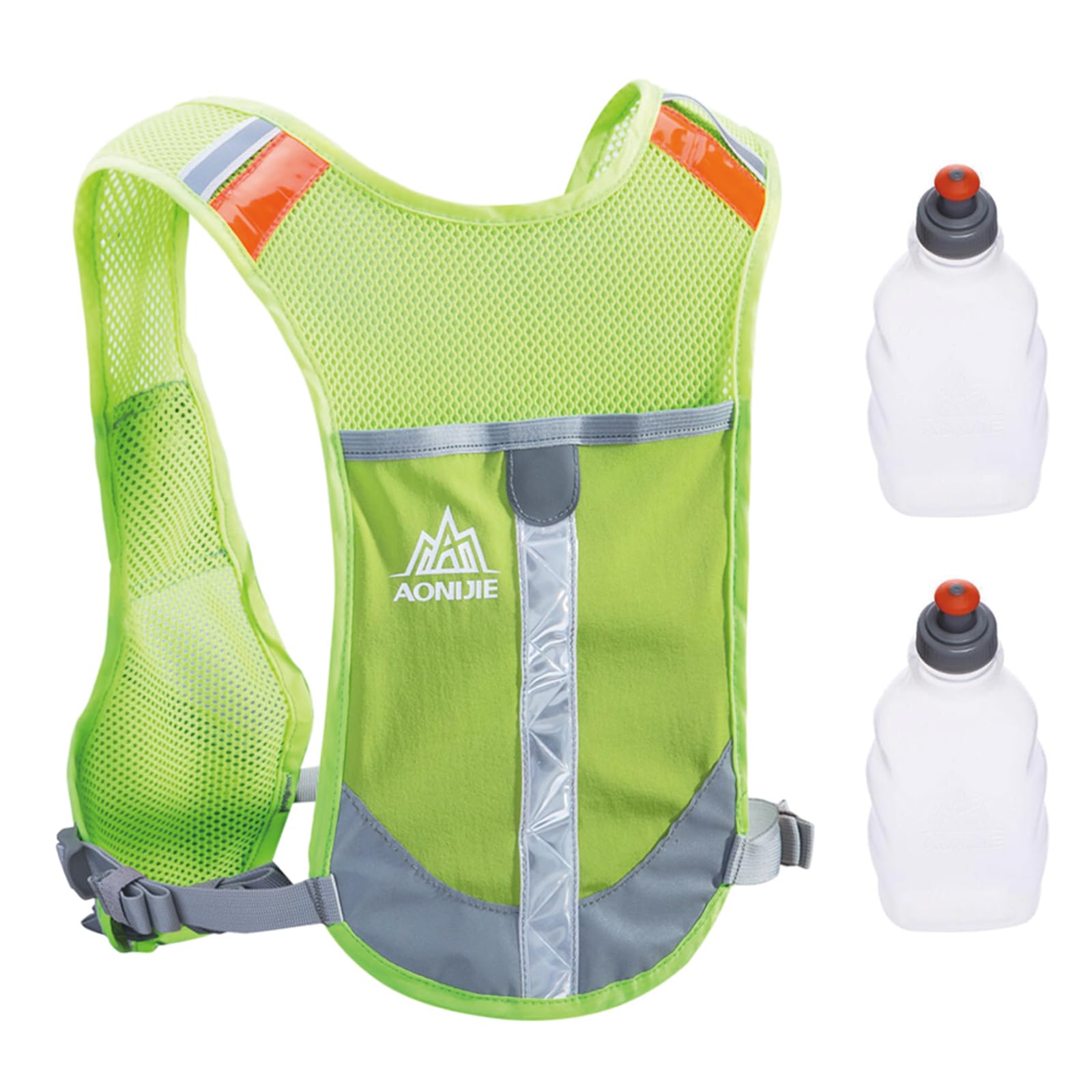 TRIWONDER Running Vest Women Men Reflective Hydration Running Backpack Water Vest Hydration Pack for Marathon Hiking Cycling (Green - with 2 Water Bottles)