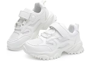 DSWED Unisex-Child Leather Lightweight Breathable Knit Athletic Running Sneakers for Kids Shoes for Boys Girls