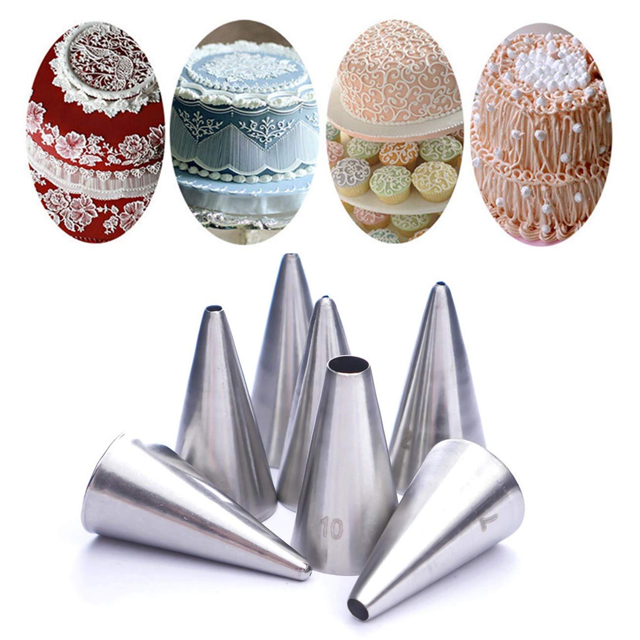 PhantomSky 7-Piece Icing Piping Nozzles Writing Tips Set - Stainless Steel Cake Decorating Kit - DIY Decoration Tool for Baking, Cupcakes, Cookies, Sugarcraft