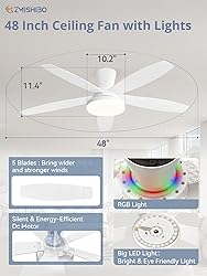 ZMISHIBO 48 inch RGB Ceiling Fans with Lights and