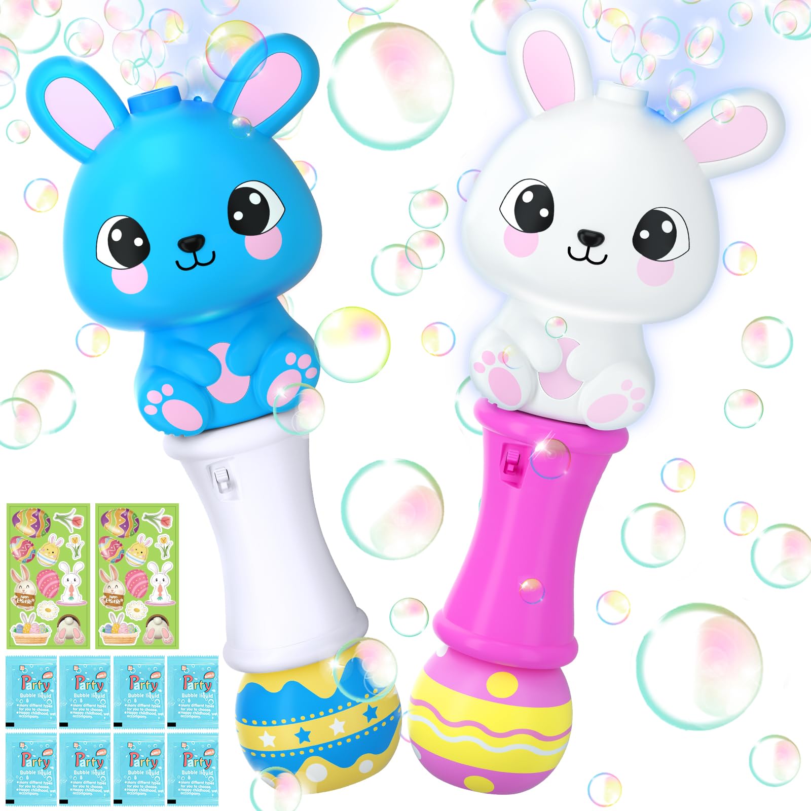 Officygnet 2 Packs Easter Bunny Bubble Machine Wands for Toddlers, Automatic Bubble Blower with Light, Bubble Maker Toys for Kids Boys Girls, Easter Basket Stuffers, Party Favor for Kids