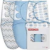 GLLQUEN BABY Swaddle Sleep Sack - 3 Pack Infant Swaddles for Newborn, Baby Swaddling Sack 0-3 Months, Ergonomic Newborn Swaddle Blanket for Baby Boy and Girl, Blue & Elephants