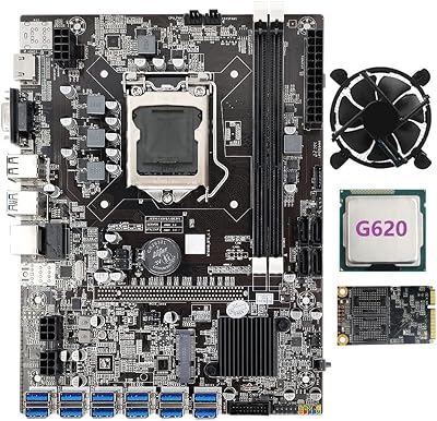 Lodokdre B75 Mining Motherboard 12 PCIE USB G620 CPU 128GB SSD Fan DDR3