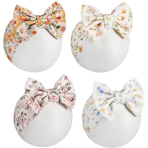 JATEBI 4 Pcs Floral Bow Baby Girl Headbands Soft Newborn Hair Bows | Infant Head Wraps Toddler Hair Accessories Gift