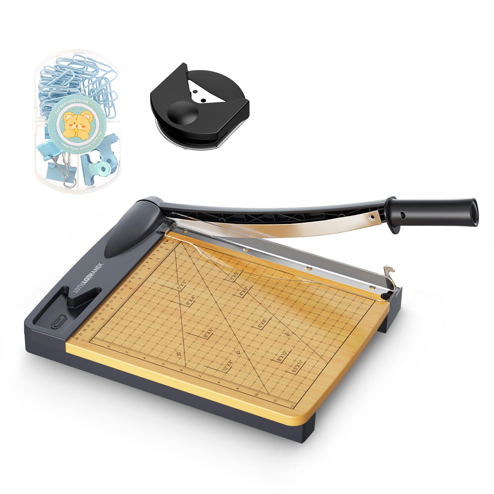 Photo 1 of 12'' Wood Guillotine Paper Cutter, Heavy Duty Wood Base Paper Trimmer with 16 Sheets Capacity Paper Cutting Board for Classroom, Crafting, Cardstock, Art Projects