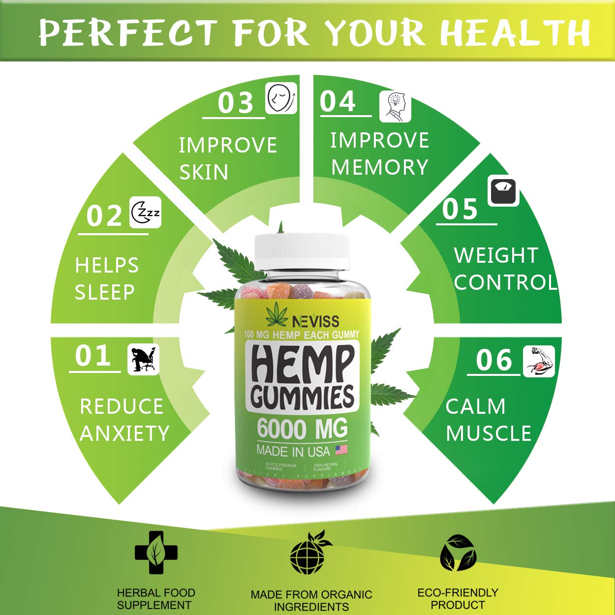 Omega 3, 6 & 9 Gummies 6000 MG - Natural Premium Herbal Extract - Omega Organic Gummies - Relaxing, Pain Relief, Stress & Anxiety Relief - Made in USA