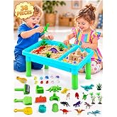 Sensory Sandbox Kit Toys for Kids: 38PCS Compact Detachable Design with Lid | Space-saving Sand Table - Ocean,Dino,Castle Themes,Enhance Imagination&amp;Focus Skills - Ideal Christmas Gift for Little Kids
