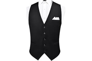 GUSLESON Men's Suit Vest and Pocket Square Set Business Formal Dress Waistcoat Vest with 3 Pockets