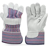 G & F Products Cowhide Leather Work Gloves with Suede Finish Palm rubberized safety cuff, 5 Pairs