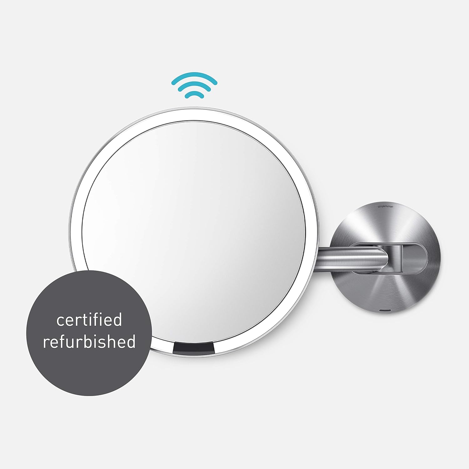 simplehuman 8" Round Wall Mount Sensor Makeup Mirror, 5X Magnification, Rechargeable