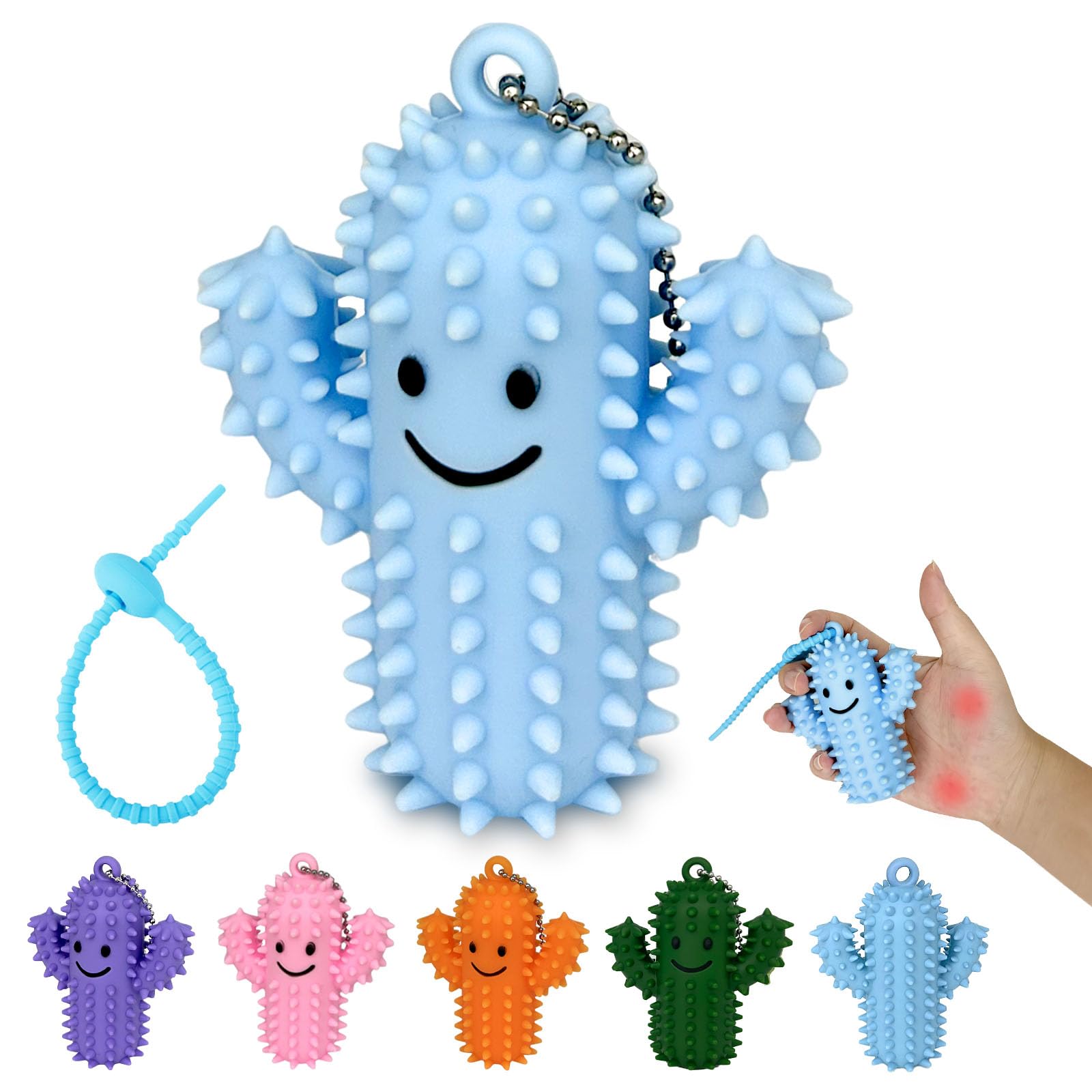 Fortivae Spiky Grippie Stim Keychain, 1 Pcs Little Ouchies Pain Fidget Toys, Silicone Cactus Pain Fidget Toy, Gifts for Adults Friends Coworkers(Blue) — image 1