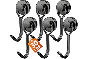 FINDMAG Magnetic Hooks, 30lbs+ Magnetic Hooks for Cruise Cabins, Magnet Hooks Heavy Duty for Fridge, Swivel Swing Hooks for Kitchen, Grill, Garage, Cruise Ship Essentials 6 Pack (Black)