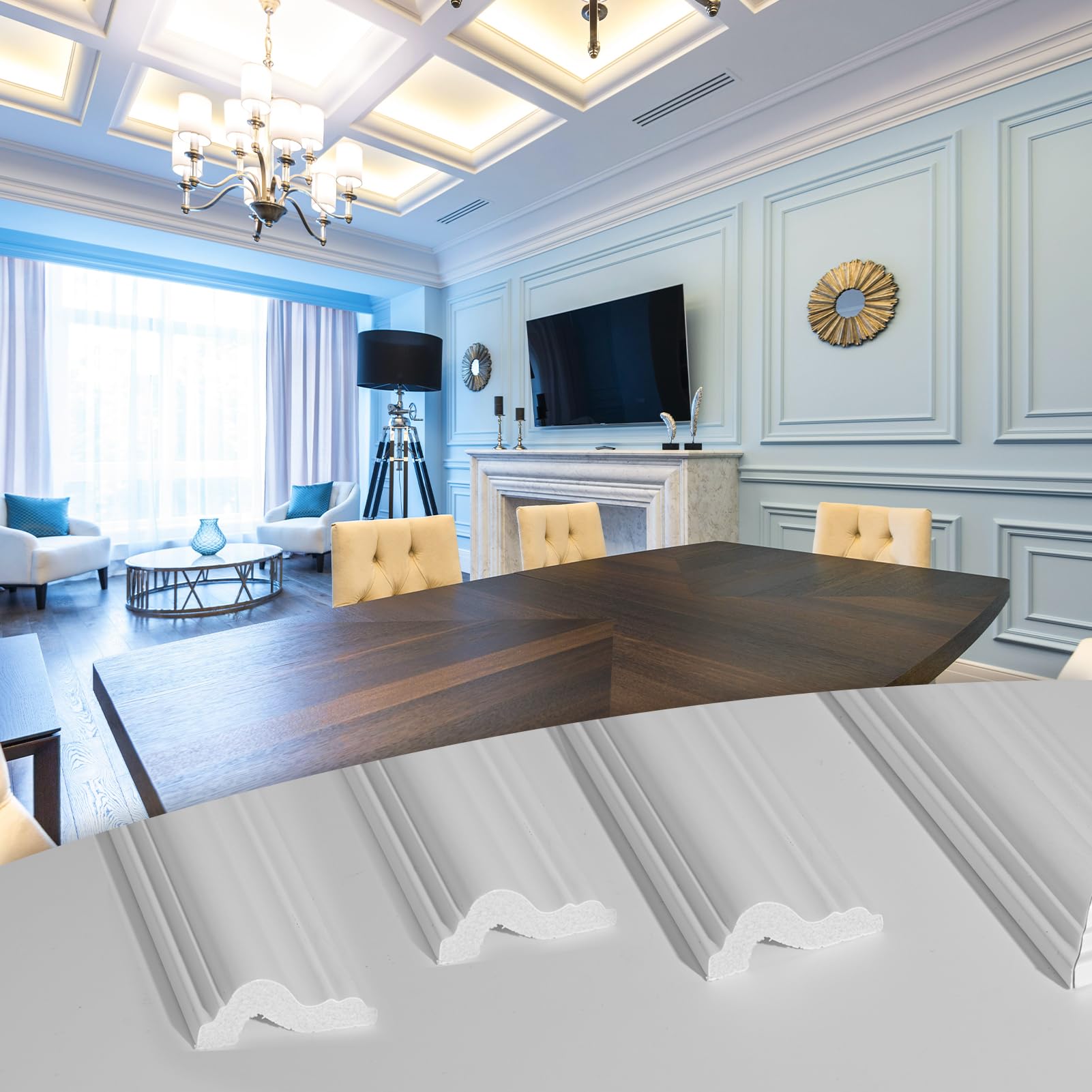 Photo 1 of Art3d Wall Molding Trim - 4-Pack Polystyrene Wainscoting Panels, Paintable & Moisture-Resistant, Easy Adhesive Installation for Interior Décor in Living Room, Bedroom & Office, 32 ft. Coverage (White)