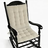 ELFJOY Corduroy Rocking Chair Cushions Indoor 2 Piece Set Cream | 17"x17"x3"/21"x17"x3", Seat and Back Cushions, for Living Room, for Patio Chairs, with Ties, Durable, Tufted