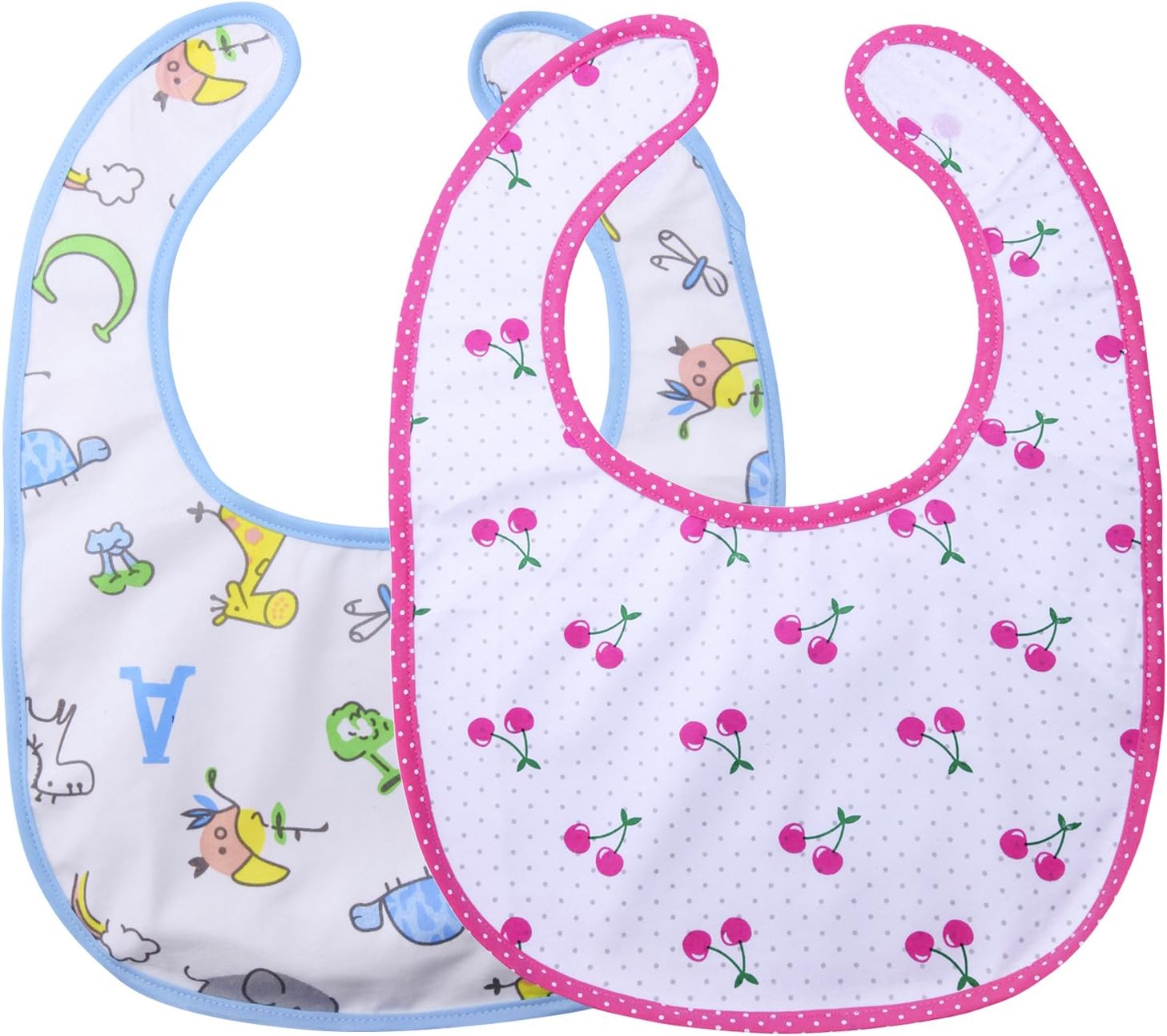 Amazon Littleforbig大人ビブ よだれかけ 食事用エプロン 介護 綿 防水シート 2層仕立て 2枚セット さくらんぼ柄 動物園 Littleforbig 食事用エプロン