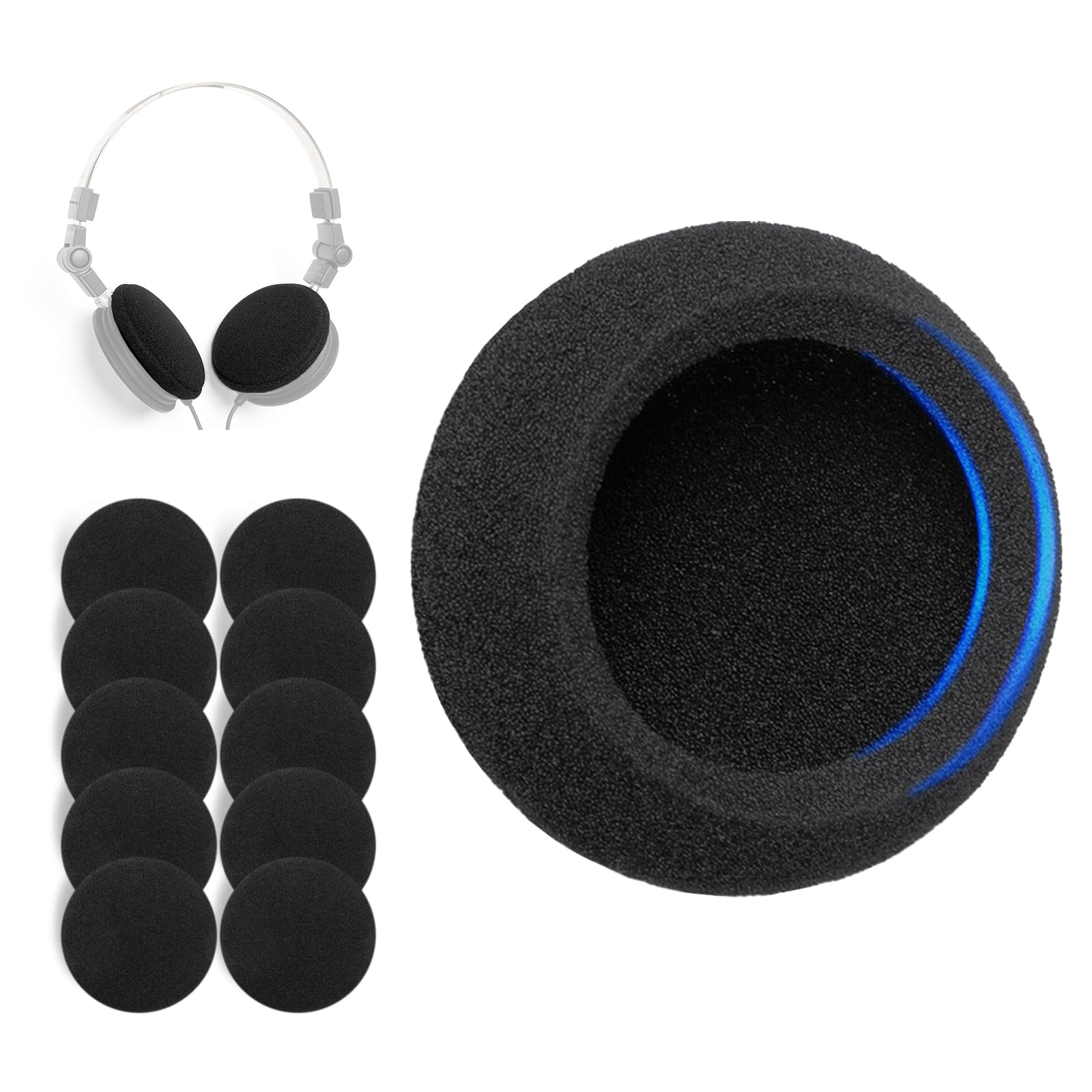 Photo 1 of Voarmaks Universal Foam Ear Pads Cushion 50mm,1.97", 5Pairs Premium 4-5mm Thickness High Density Foam Headphone Earpads for Music, Gaming, Office & Call Center Headsets