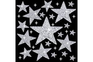 BOYIVI 24 Pieces 5 Sizes Iron On Star Patches Adhesive Star Patches Star Shape Rhinestone Appliques Patch DIY Accessory for Clothing Jeans Bags Hats Repair Decoration (Silver)