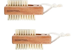 DEBETOOL Wooden Nail Brush Set - 2PCS Firm Nail Brush for Cleaning Fingernails,Double Sided Fingernail Brushes for Cleaning Under Nails,Natural Sisal Bristle Scrubbing Brush With Hanging Rope