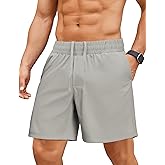 PINSPARK Men's Gym Workout Shorts - 7" Quick Dry Running Athletic Shorts with Towel Loop and Zipper Pockets