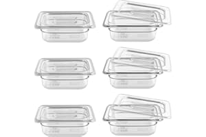 QMEEKI 6 Pack 1/6 Size 2.6'' Deep Clear Food Pans with Lids, Commercial Food Pans Polycarbonate Transparent Food Storage Containers, Stackable Plastic Pan with Capacity Scale, Restaurant Supplies Hotel Pan