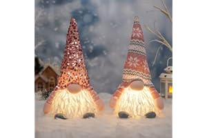 USILAND 2 Packs Lighted Christmas Gnomes, Sequin Christmas Gnome with Short Legs, Pink Handmade Gnome Christmas Decorations for Home, Christmas Gnomes Clearance Tabletop Decor