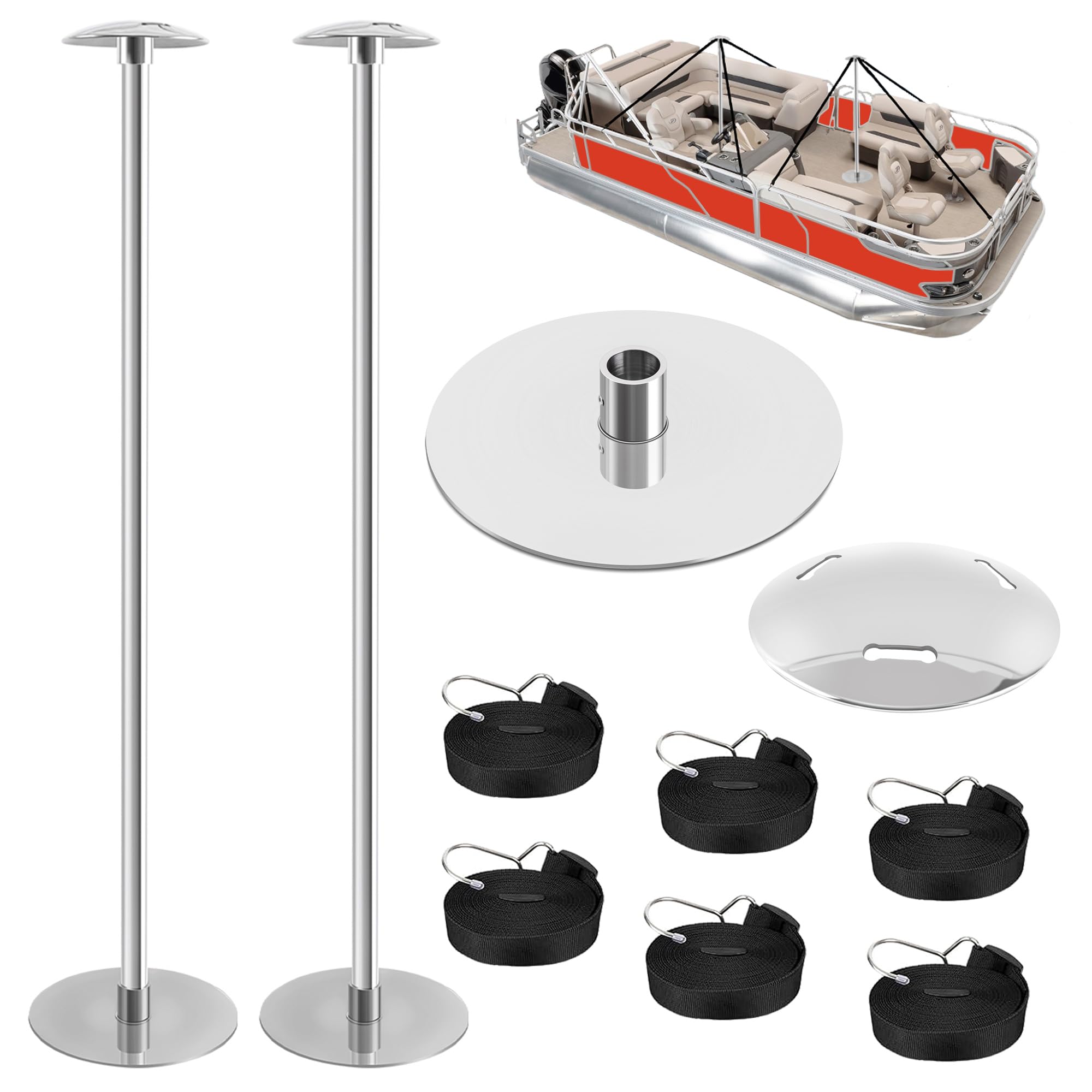 Photo 1 of Boat Cover Support Poles 2 Pack 316 Stainless Steel Adjustable Boat Cover Support Pole System for Boat Cover Support, with Aluminum Alloy Support Poles, 316 Stainless Steel Mushroom Cap and Base