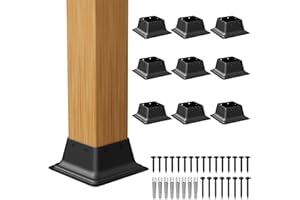 SPACEEUP 4x4 Post Base Cover - Black Square Brackets, 10PCS, 3.6'' x 3.6'' Heavy Duty Steel Deck Post Caps