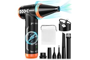 HOTFIEN Compressed Air Duster, 150000RPM Stepless Speed Tiny Electric Cleaner for Keyboard, PC Deep Cleaning, Replace Compressed Air Can-No Canned Air Duster, Rechargeable Air Blower - Vibrant Orange