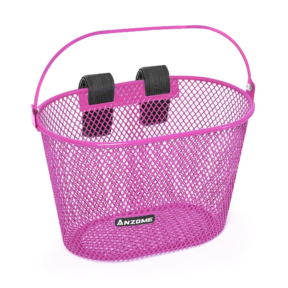 Photo 1 of ANZOME Kids Bike Basket, Bicycle Basket for Boy and Girl, Waterproof Metal Wire Children's Bicycle Basket, Suitable for Most Children's Bicycles and Kids Tricycles (Pink)