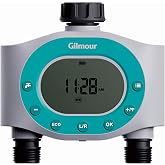 Gilmour Dual Outlet Water Timer for Garden Hose, Programmable Automatic Watering System, LCD Screen, Rain Delay, Battery Operated