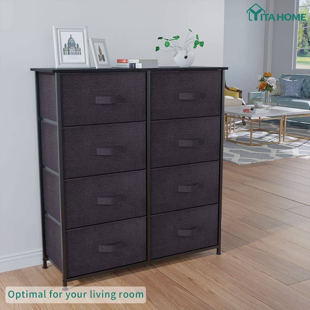 YITAHOME Storage Tower with 8 Drawers - Fabric Dresser with Large Capacity, Organizer Unit for Bedroom, Living Room & Closets - Sturdy Steel Frame, Easy Pull Fabric Bins & Wooden Top (Brown): Home Improvement