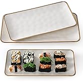 CULIVORA Ceramic Rectangle Serving Platter with Brown Rim: 15.6/14.1/12.6 Inch Large Serving Dishes for Entertaining Party, Turkey, Cheese, Sushi, Snack and Dessert, Microwave Dishwasher Safe