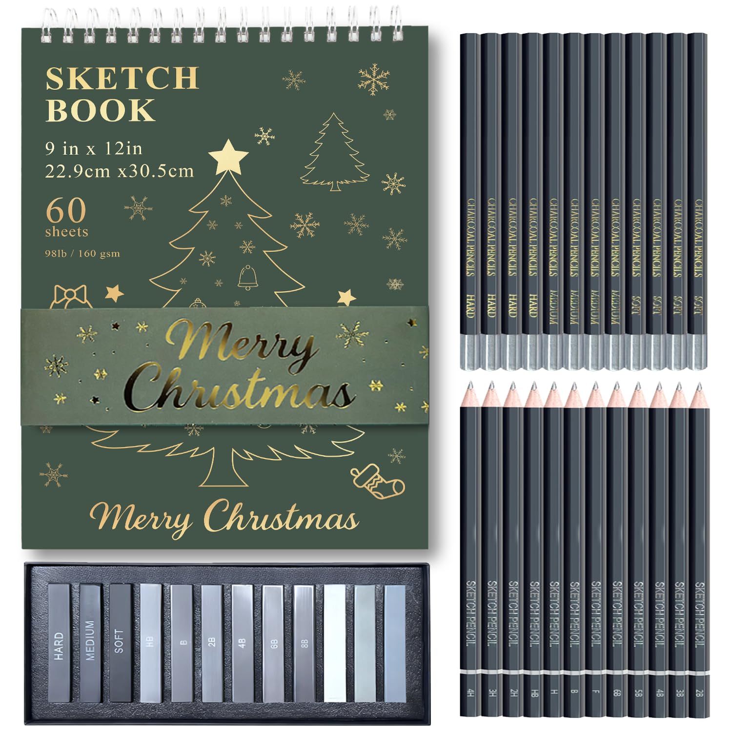 Fuxi Sketch Pad and Pencil Set | Stocking Stuffers, Art Supplies for Adults | Gifts for Artists, Teen & Beginners | Complete Drawing Set with Sketch Book, Sketch Pencils, Charcoal & Graphite Sticks. Image