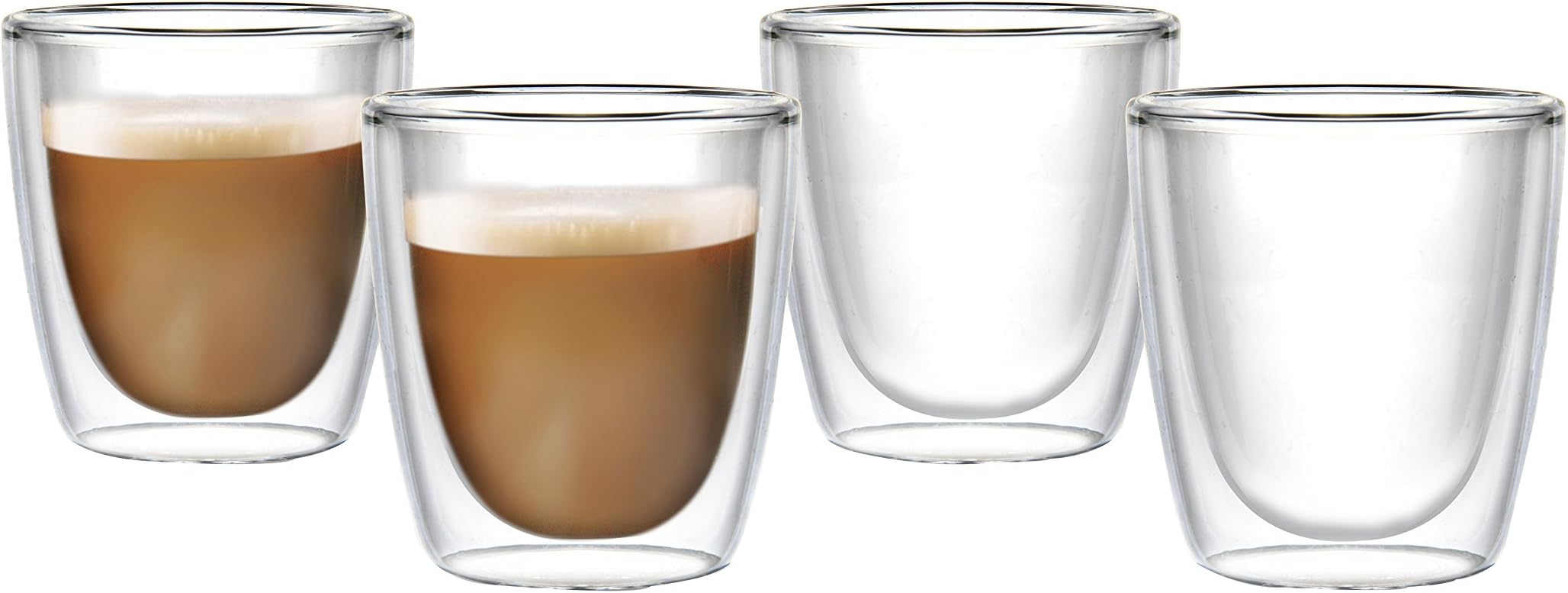 Double-walled thermal glasses | 4 x 250 ml big mugs with floating effect for tea milk coffee, latte, cappuccino. The glass/the mugs are hand-made and of the highest quality