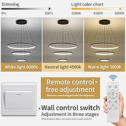 Dimmable LED Pendant Light for Dining Room, 3 Ring