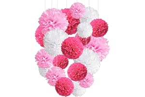 Capesaro Pink Paper Pom Poms - 10",12" Tissue Pom Poms Decorations for Bachelorette Baby Shower Girl Party Hanging Decor - 12 Piece Set