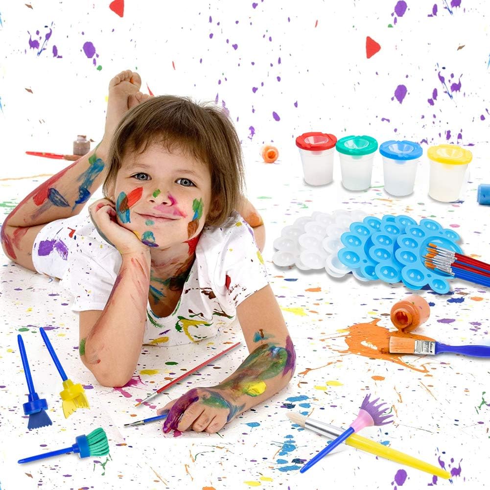 BigOtters Painting Tool Kit, 34Pcs Paint Supplies Include Paint Cups with Lids Palette Tray Multi Sizes Paint Pen Brushes Set for Kids Gifts School Prizes Art Party: Home & Kitchen