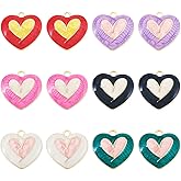 Sparkeads 12 Pcs Alloy Enamel Heart Charms Cute Golden Heart Pendant Love Sweetheart Dangle Lovely Bracelet Charms for Jewelry Making Earrings Necklace DIY Keychain Craft Handcraft Wedding Supplies