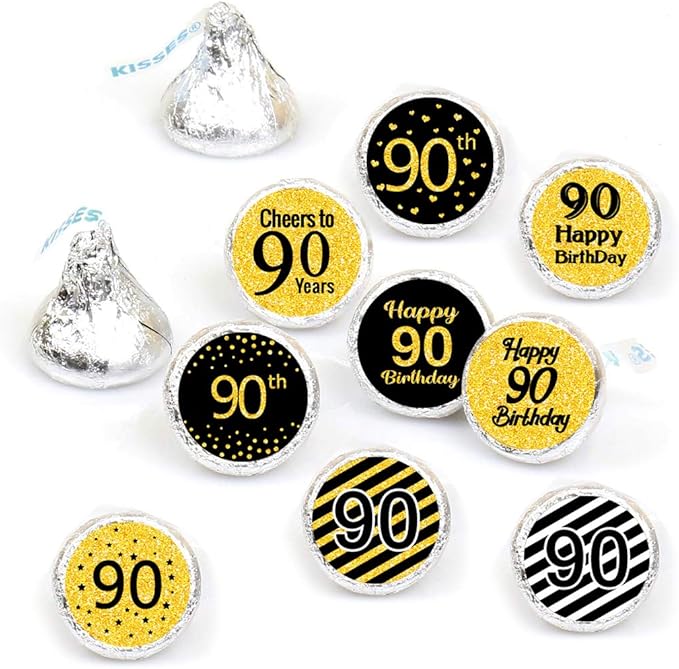 Amazon.com: 90th Birthday Party Favor Labels-Gold and Black (270 Stickers): Toys & Games