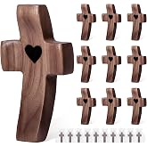 10-Pack Wooden Cross Fidget with Organza Bags, Handmade Pocket Walnut Cross | Handheld Prayer Cross My Heart Stress Relief, Inspirational Easter Gift for Christian Faith, Prayer, Religious Bulk Gifts