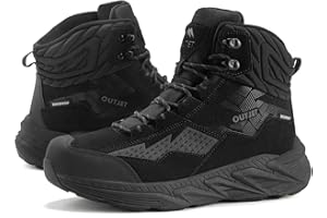 OUTJET Men's Waterproof Hiking boots Lightweight Comfortable Leather Casual Outdoor Trekking Trails Boot