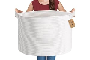 MEGASKET White Rope Storage Baskets, 22" X 22" X 14" Extra Large Blanket Basket Living Room, Soft Cotton Rope Basket, Toy Basket, XXXL Baskets for Organizing, Wicker Woven Baby Laundry Basket Hamper