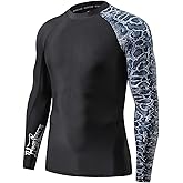 HUGE SPORTS Men's Rash Guard Long Sleeves UPF 50+ UV Sun Protection Quick Drying Splice Compression Swim Shirts