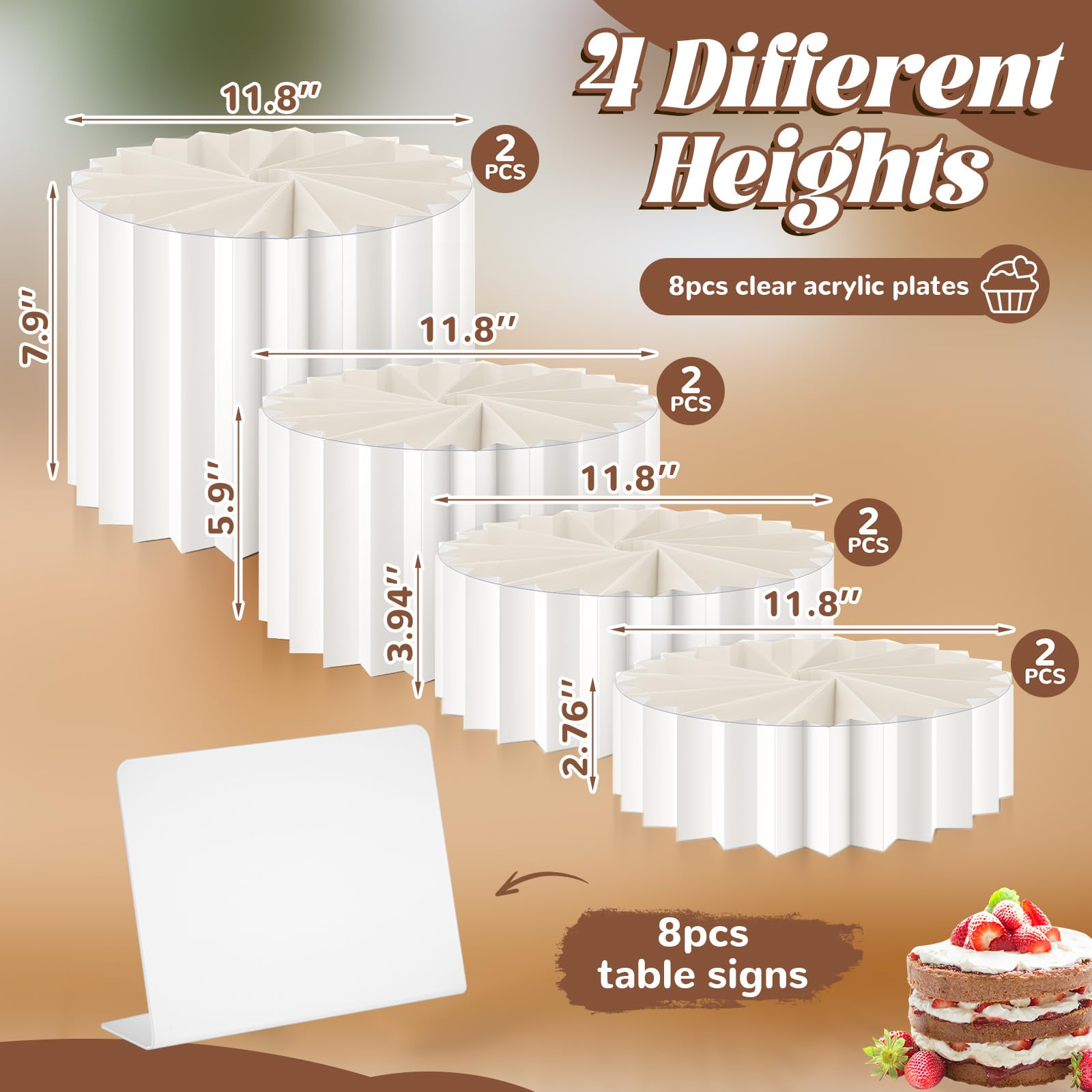 Condition photo showing New/Like New for marsui 8 pcs buffet risers food display for dessert table cake riser display stands acrylic foldable