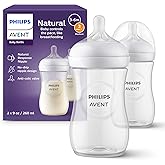 Philips Avent Natural Baby Bottles, Medium Flow, 9 oz, BPA-Free, 2-Pack | Breast + Bottle Feeding, Baby-Paced Milk Flow, Wide Breast-Shaped Nipple, Anti-Colic Valve, BPA-Free, Medium Flow Nipple