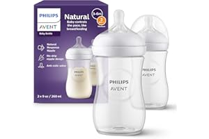 Philips Avent Natural Baby Bottles with Natural Response Nipples (Medium Flow, Flow 3), 9oz, 2-Pack, SCY903/02