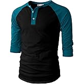 H2H Mens Casual Slim Fit T-Shirts Henley Shirts Raglan Long & 3/4 Sleeve Jersey Baseball T Shirts